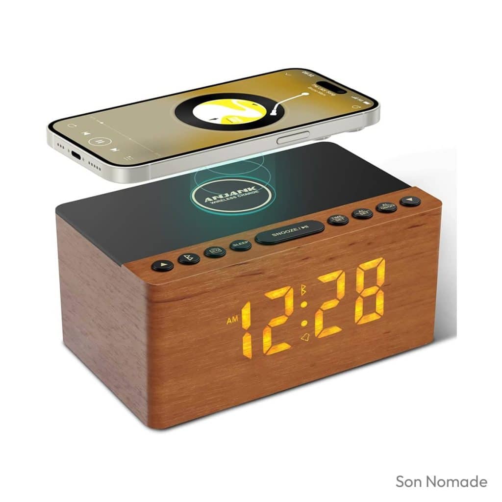 Enceinte bluetooth réveil ANJANK bois avec radio FM